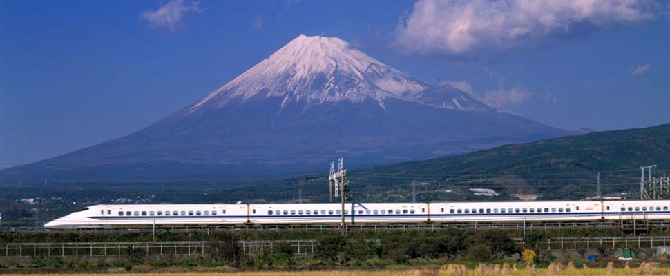 Bullet train and Mount Fuji